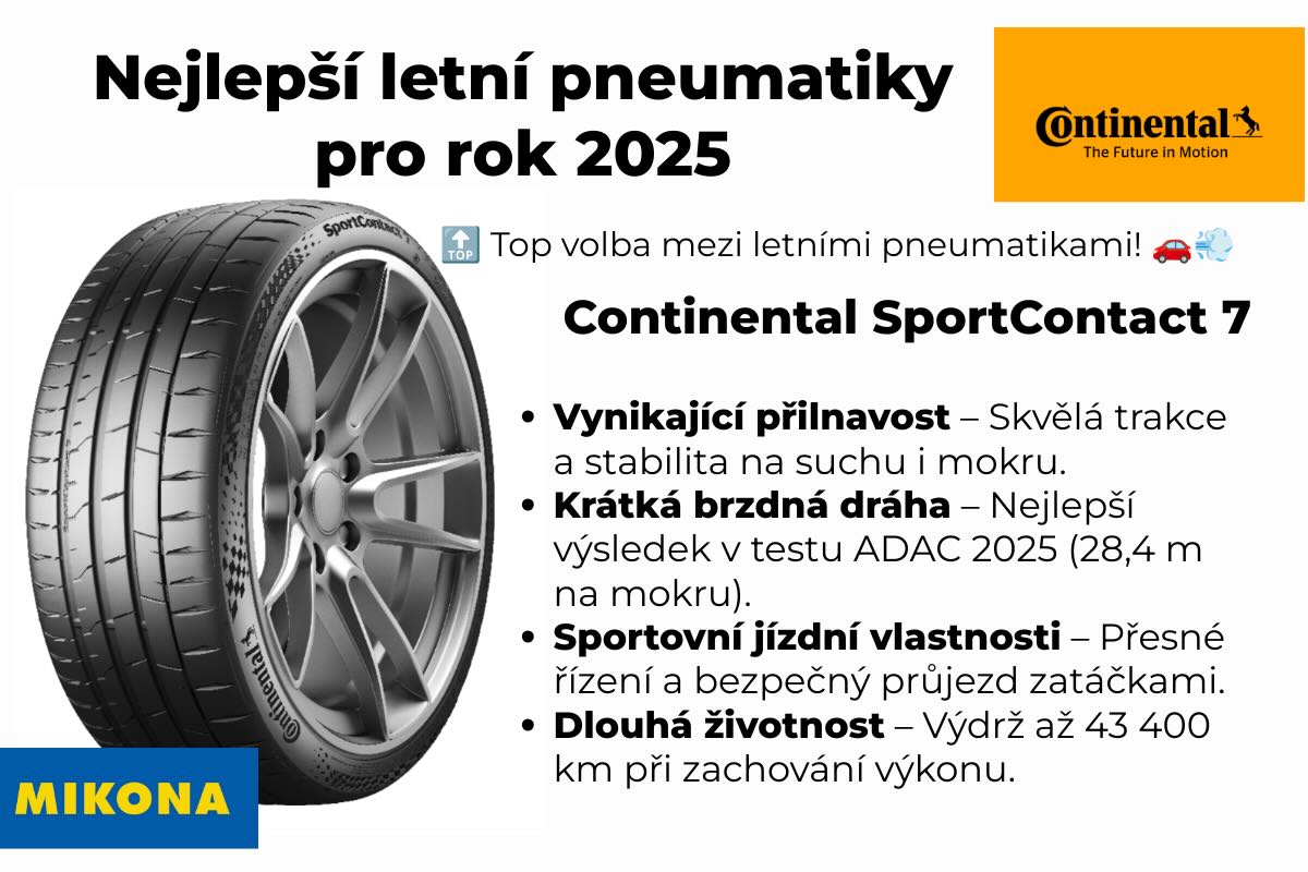 Nejlepší letní pneumatiky pro rok 2025 Continental SportContact 7. Autor - Mikona.eu