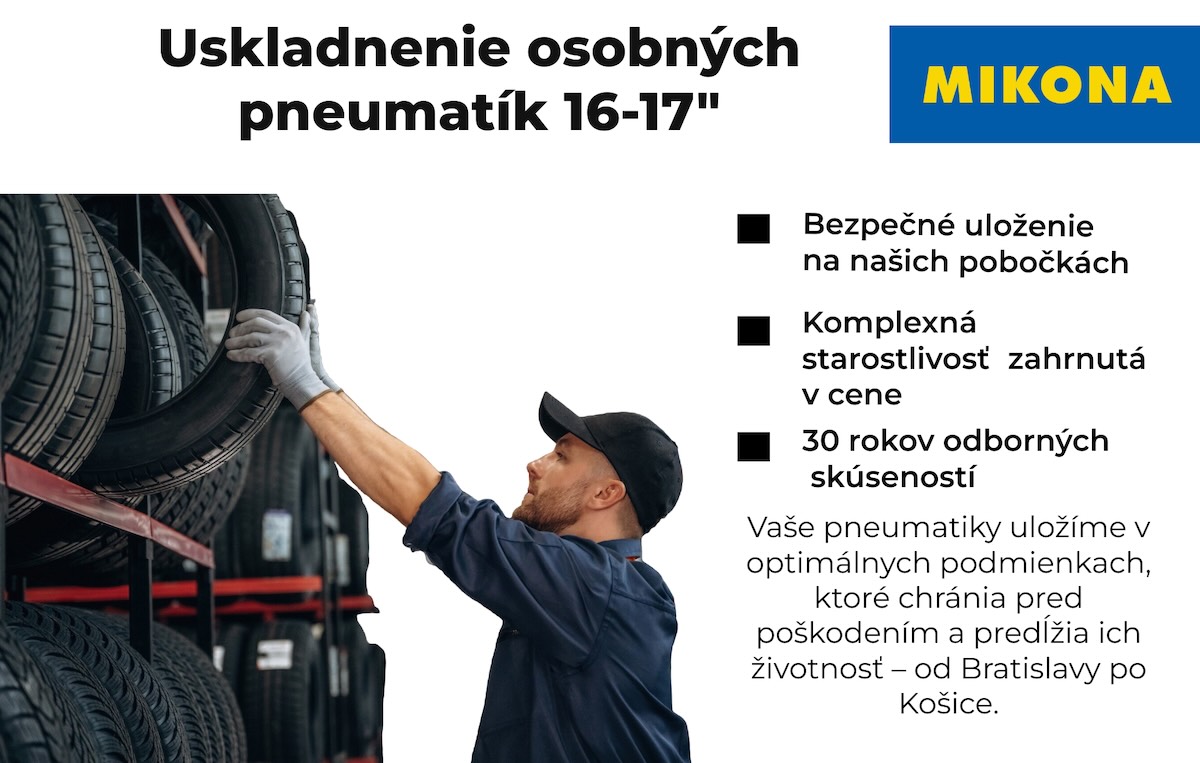 Uskladnenie osobných pneu 16-17" (sada 4 ks). Autor - Mikona