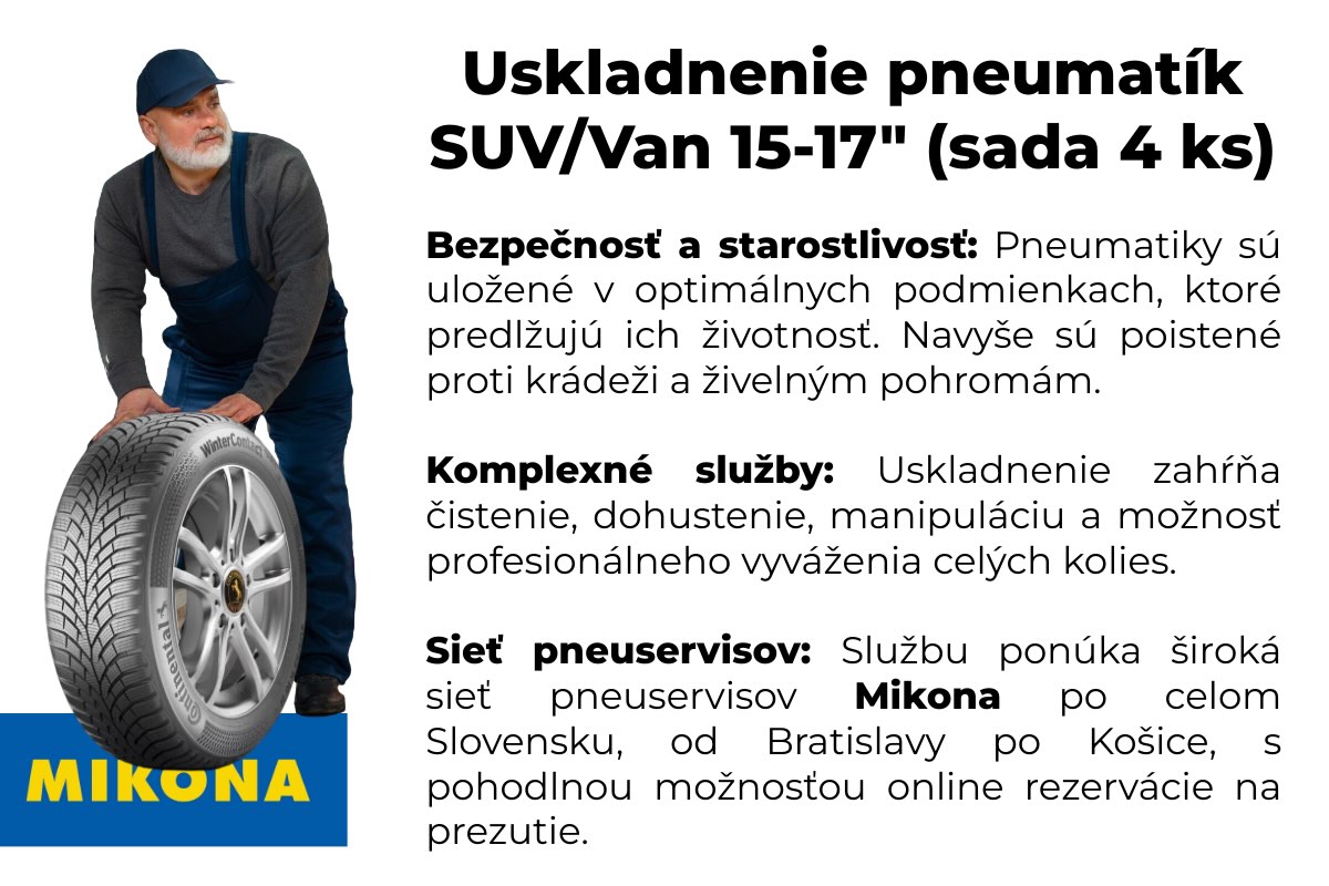 Sezónne uskladnenie pneumatík SUV/Van 15"-17" (sada 4ks) v Mikone. Autor - Mikona